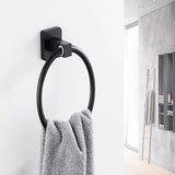 Punch Free Black Towel Holder Towel Ring Round Wall Mounted Towel Rack Towel Shelf Stainless Steel Bathroom Accessories Hotel