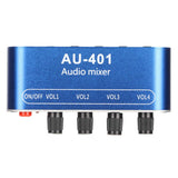 Mini Stereo Mixer 4 in 1 Out Volume Adjustment 3.5mm Sound Selector Amplifier DC 5V-12V for PC Laptop Headphone Speakers
