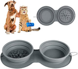 Collapsible Pet Bowl Portable Slow Feeder Dog Bowl Foldable Silicone Cat Food Water Bowl Double Mat Outdoor Travel Pet Supplies