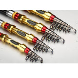 1.8-3.6m Portable Gold Fiber Super Hard Carbon Spinning Fishing Rod Telescopic Sea Fishing Pole Stick Travel Vara De Pesca Carp