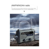 2000Mah Emergency Weather Radio With Solar Charging, Hand Crank And Battery Power, Portable Radio With Flashlight