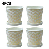 4sets Succulents With Saucers Flower Pot Outdoor Round PP Resin Plants Modern Minimalist Home Decor Drainage Hole Indoor