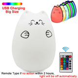 Silicone Touch Sensor LED Night Light For Children Baby Kids 7 Colors 2 Modes Cat USB Charging LED Night Lamp Surface Touch Lamp