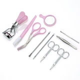 10pcs Multifunctional Stainless Steel Professional Home Salon Make Up Eyebrow Scissors Ear Pick Eyelash Curler Kit 10 In 1