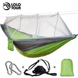 Portable Mosquito Net Hammock Tent Adjustable Straps and Carabiner Double Wild Outdoor Sleeping and Resting Hammock 260*130cm