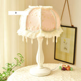 Girls Bedroom Table Lamp Princess Lace Lampshade Tassel Wood Desk Lighting Bedside Lamp E27 Book Reading Fabric Table Lamp  D92