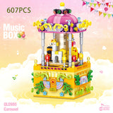 487pcs City Street View Building Blocks Friends For Girl Sakura Tree Music Box Bricks Creator Cherry Blossom Tree House Toy