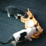 Pets Ceramic Double Bowl Dog Cat Food Water Feeder Stand Raised Ceramic Dish Bowl Wooden Dining Table Pet Supplies