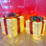 15/20/25cm 3Pcs/set Hollowed Out LED Holiday Iron Art Gift Box Shopping Mall Window Decoration Bow Gift Box Christmas Ornaments