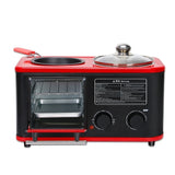 220V 3 In 1 Electric Breakfast Machine Household Bread Toaster Baking Oven FryIng Pan Hot Pot Boiler Food Steamer