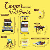 1546PCS MOC Tourist Picnic Car Creator Trailer Tractor Diy Building Block Set Transport Children's Educational Bricks Toys Gifts