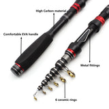 2.1M Fishing rod with reel Carbon Telescopic Fishing Rod and reel set Portable Trout Rod Multifunction Travel pocket Rod pesca
