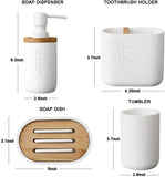 Bathroom Accessories Set - 4-Piece Bathroom Gift Set with Soap Dispenser, Glass, Soap Dish, Home Toothbrush Holder (White)
