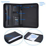 Multifunctional Professional Business Zippered Portfolio Padfolio A4 PU Leather w/ Calculator Business Card Holder Memo Note Pad