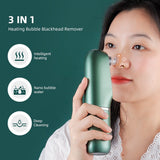 3-IN-1 Heating Microbubble Blackhead Remover Hot Nano Bubble Open Pore Water Cycle Vacuum Suction Deep Cleaning Face T Zone Nose