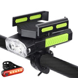 Bike Light Set with Cell Phone Holder,5 in 1 Light with Horn,Waterproof Bicycle Front Headlight and Taillight