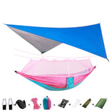 Outdoor Mosquito Net Parachute Portable Camping Hammock with Rain Fly Tarp,Nylon Hammocks Camping Hanging Sleeping Bed Swing