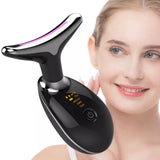Anti Aging Face Skin Care Neck Massager With Heat 3 Colors LED Photon Therapy Skin Tighten Reduce Double Chin Face Toning Device