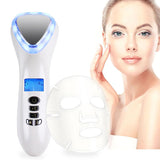 LED Hot Cold Face Skin Care Device Massager Hammer Ultrasonic  Facial  Red Blue Light Ion Beauty Instrument