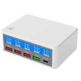 USB Multi-Port Charger HD LCD Intelligent Digital Display Compatible With Various Electronic Devices 65W (EU Plug)