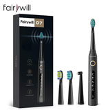Fairywill Electric Sonic Toothbrush FW-507 USB Charge Waterproof Rechargeable Electronic Tooth 8 Brushes Replacement Heads Adult