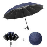 Automatic Reverse Umbrella 12 Ribs Reverse Umbrella with Reflective Stripe LED Night Light Windproof Double Automatic Folding