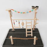 Parrot Bird Mirror Play Stand Cockatiel Playground Wood Perch Gym Ladder Feeder Cups Swing Climbing Exercise Toys