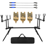 Retractable Carp Fishing Rod Stand Holder Fishing Pole Pod Stand w 3 Fishing Bite Alarms Fishing Bait Swinger Fishing Tackle Set