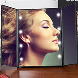 Tri-Fold Makeup Mirror with LED Light Portable Travel Compact Pocket Mirrors Travel Fold Cosmetic Mirror KG66