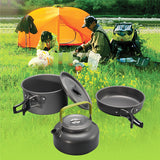 3pcs/set Of Outdoor Cookware Ultra Light Aluminum Alloy Camping Cookware Tableware Outdoor Teapot Picnic Tableware