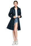 Womens Stylish Long Green Grid Rain Poncho Waterproof Raincoat Jacket Coat with Hood and Belt