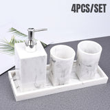 4pcs Resin Bathroom Accessory Set Countertop Lavatory Hotel Tumbler Wedding Gift Soap Dispenser Toothbrush Holder Vanity Tray