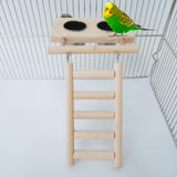 Birds Food Dish Stainless Steel Parrot Feeding Cups Cage Water Food Bowl with Clamp Holder Wooden Platform Ladder Toy