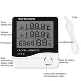 HTC-2 Indoor Outdoor hygrometer Digital Temperature Humidity Meter Thermometer Weather Station Clock Alarm Wall Sensor Probe