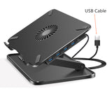 Multifunction Laptop Stand with Cooling Fan + 4Pcs USB Port, Height Adjustable Lapdesk Desktop Orangizer Tablets Holder