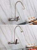 Wall Mounted Kitchen Faucet Stream Sprayer Sink Faucet 360 Degree Swivel Flexible Hose Double Holes Cold And Hot Water Mixer Tap