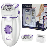 Kemei 3in1 electric epilator for women shaver leg body hair removal facial lady bikini trimmer epilator for face rechargeable