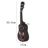 21 Inch Ukulele Cool Skull Pattern Basswood Ukelele 4 Strings Instrument with Bag+Strap+String+Capo for Music Lover