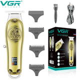 VGR Full metal barber lithium battery hair trimmer for men beard hair clipper professional electric haircut machine rechargeable