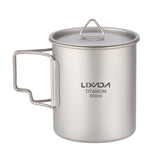 Lixada 450ml/550ml Lightweight Titanium Water Cup with Lid Coffee Cup Mug Tea Cup with Foldable Handles for Camping Backpacking