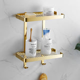 Brass Gold Bathroom Shelf Shower Shampoo Soap Cosmetic Kitchen Rectangle Nail PunchedCorner Holder 1-2 Tier Bath Accessories