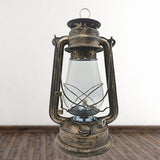 1pcs Retro  Iron Kerosene Lamp Portable Hanging Lantern Outdoor Camping Light Retro Oil Lamp (Bronze)