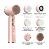 6 In 1 Ultrasonic Electric Face Cleansing Brush Silicone Hot Cool Sonic Facial Exfoliating Cleaner Skin Rejuvenation Massage NEW