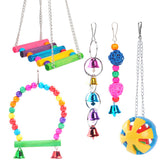 Parrot Hanging Cage  Bird Cage Toys for Parrots Reliable &amp; Chewable-Swing Hanging Chewing Bite Bridge Wooden Beads Ball Bell To