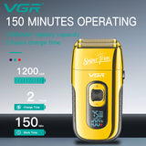 VGR 3-Speed Rechargeable Beard Electric Shaver For Men Hair Razor Bald Head Fade Shaving Machine Finishing Tool With Extra Mesh