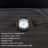 White DC 12V Marine Boat Transom LED Stern Light Round Stainless Steel Cold White LED Tail Lamp Yacht Accessories