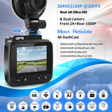 4K Dual Dash Cam Built-in WiFi Front 4K/2K 1080P Dual Dash Camera for Carswith WiFi GPS, 2 inch IPS screen,G-sensor,night vision