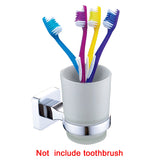 Square Toothpaster Toothbrush Holder Wall Mounted Hotel Bathroom Stainless Steel Home Accessories Organizer Glass Cup Round