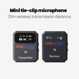 Wireless Clip-on Microphone Condenser Mic Transmitter &amp; Receiver with One Button Turn On &amp; Automatic Pairing Function