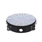 10 Inch Wooden Radiant Tambourine Handbell Hand Drum with Double Row Jingles Reflective Drum Head Percussion drum Musical Toy